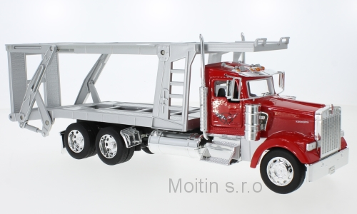 Kenworth W900, red - silver, car transporter